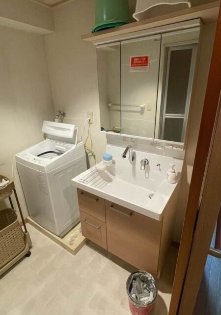 洗面台:宮城県塩竃市 LIXILピアラ洗面台+床貼り替えリフォーム